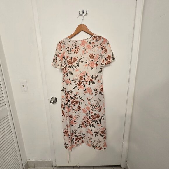 Time and Tru Floral Wrap Midi Dress Tie Waist Short Sleeve Size M - Picture 3 of 16